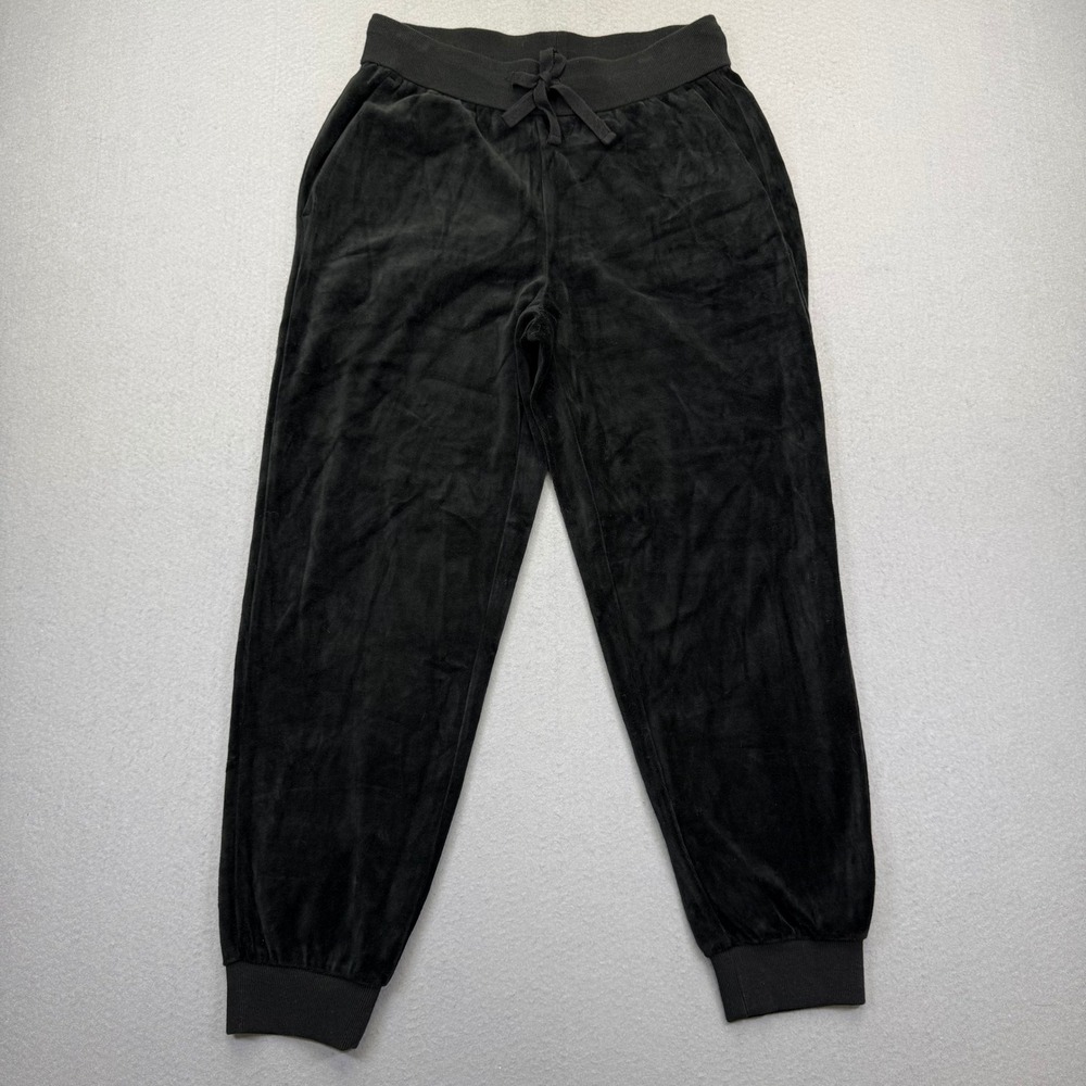 Eileen Fisher Black Velour Jogger Pants Petite Small PS Drawstring Waist Pockets